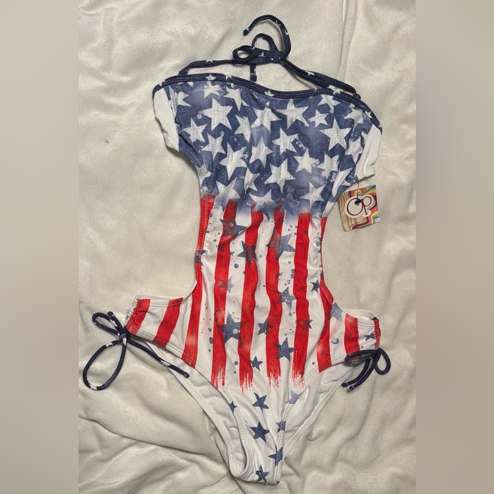 Women’s One-Piece Swimsuit in Red, White & Blue Stars